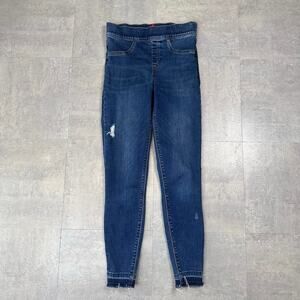 Spanx Jeans WMNS S Med Wash Distressed Denim Skinny Leggings Mid Rise Raw Hem